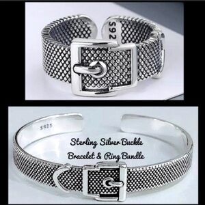 Sterling Silver Buckle Bangle Bracelet Ring Set